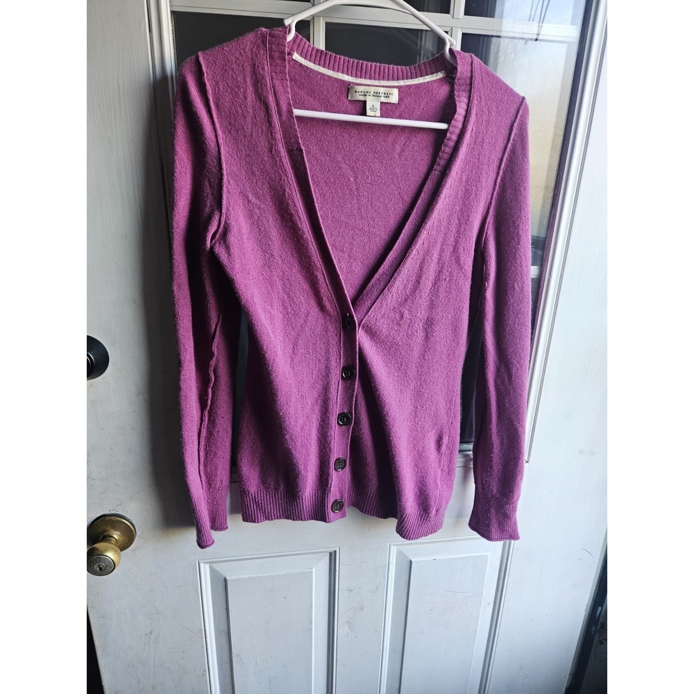 Banana Republic Italian Yarn Fuchsia Pink Button Up Cardigan Sweater Small